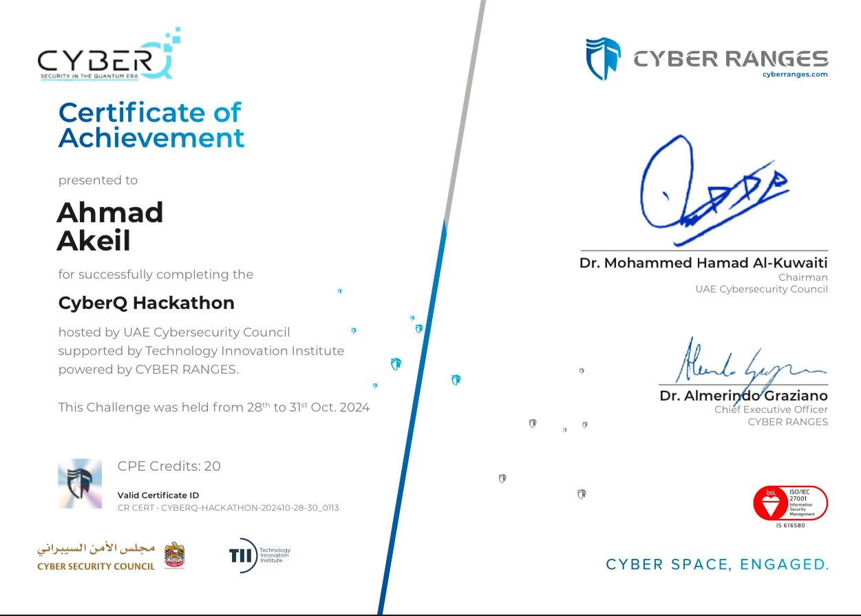 7th Place Worldwide – CyberQ Hackathon 2024